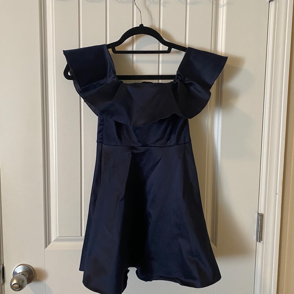 TOPSHOP Satin Navy mini dress, size 4P worn once! EUC